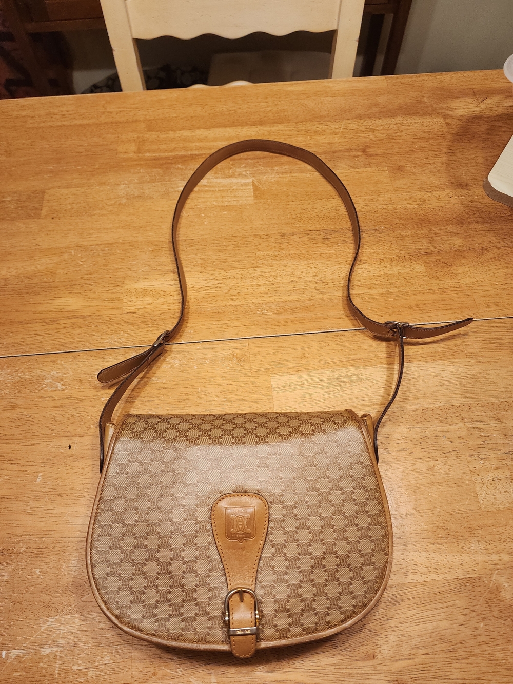 vintage Celine Paris Light Macadam Accordion Saddle Crossbody Purse